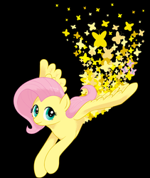 Size: 2600x3080 | Tagged: safe, artist:dontrike, artist:valcron, fluttershy, butterfly, pegasus, pony, g4, black background, female, high res, mare, simple background, solo