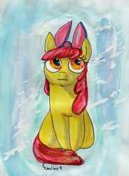 Size: 1862x2532 | Tagged: safe, artist:asterdog, apple bloom, earth pony, pony, g4, female, solo, traditional art