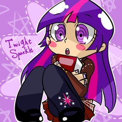 Size: 1024x1024 | Tagged: safe, artist:flashblue, twilight sparkle, human, g4, book, clothes, humanized, pixiv, skirt