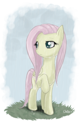 Size: 491x746 | Tagged: dead source, safe, artist:lisaorise, fluttershy, pegasus, pony, g4, female, mare, rain, solo, wet