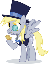 Size: 2433x3158 | Tagged: safe, artist:ininko, derpy hooves, pegasus, pony, g4, eating, female, hat, high res, mare, monocle and top hat, muffin, puffy cheeks, simple background, transparent background, vector