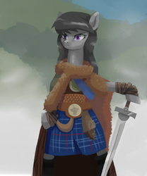 Size: 2500x3000 | Tagged: safe, artist:verrmont, octavia melody, earth pony, pony, g4, bipedal, female, high res, highlander, kilt, solo, sword, weapon