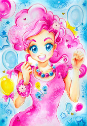 Size: 1500x2174 | Tagged: safe, artist:naschi, pinkie pie, human, g4, female, humanized, solo, traditional art