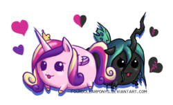 Size: 731x443 | Tagged: safe, artist:fourdollarponys, princess cadance, queen chrysalis, changeling, changeling queen, g4, blob, chubbie, female, heart, simple background, transparent background