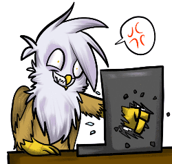Size: 500x476 | Tagged: artist needed, safe, gilda, griffon, g4, angry, animated, computer, cross-popping veins, female, gilda replies, nope, pictogram, reaction image, screen punch