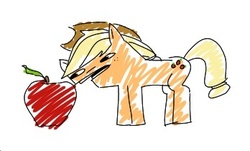 Size: 348x210 | Tagged: safe, artist:stoffy, applejack, earth pony, pony, g4, 1000 hours in ms paint, apple, badly drawn, simple background, trace, white background