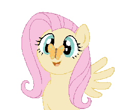 Size: 585x503 | Tagged: safe, artist:elenaboosy, fluttershy, butterfly, pegasus, pony, g4, animated, cute, eye shimmer, female, simple background, smiling, solo, transparent background