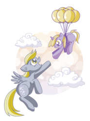 Size: 653x882 | Tagged: safe, artist:xkappax, derpy hooves, dinky hooves, pegasus, pony, unicorn, g4, balloon, cloud, cloudy, cute, derpabetes, dinkabetes, equestria's best daughter, equestria's best mother, female, filly, floating, flying, happy, mare, mother and child, mother and daughter