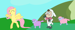 Size: 1403x562 | Tagged: dead source, safe, artist:scootscoots, fluttershy, g4, season 3, the crystal empire, crossover, crystal empire, dipper pines, gravity falls, male, the inconveniencing