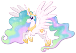 Size: 1140x799 | Tagged: dead source, safe, artist:catwhitney, princess celestia, alicorn, pony, g4, female, flying, jewelry, mare, regalia, simple background, solo, spread wings, transparent background, wings