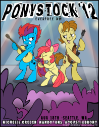 Size: 707x900 | Tagged: safe, artist:spainfischer, apple bloom, mandopony, oc, pony, everfree northwest, g4, acousticbrony, everfree northwest 2012, meta, ponystock, poster