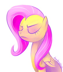 Size: 1200x1383 | Tagged: safe, artist:chimicherrychonga, fluttershy, pegasus, pony, g4, bust, eyes closed, female, folded wings, mare, serious, simple background, solo, three quarter view, white background, wings