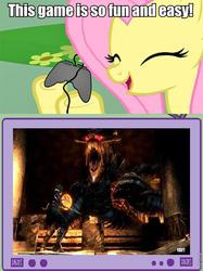 Size: 563x752 | Tagged: safe, fluttershy, pegasus, pony, g4, demon's souls, exploitable meme, female, fs doesn't know what she's getting into, gamershy, mare, meme, tv meme