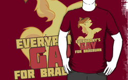 Size: 556x350 | Tagged: dead source, safe, artist:broniesunite, braeburn, earth pony, pony, g4, clothes, everypony's gay for braeburn, gay, male, redbubble, shirt, stallion, text