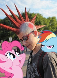 Size: 666x905 | Tagged: safe, artist:metadragonart, pinkie pie, rainbow dash, g4, brony, mohawk, photo