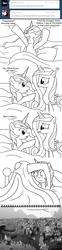 Size: 668x2714 | Tagged: dead source, safe, artist:atomic-chinchilla, princess cadance, shining armor, alicorn, pony, unicorn, ask female shining armor, g4, ask, gleaming shield, i have a vagina, lineart, ponyville, rule 63, shocked, tumblr
