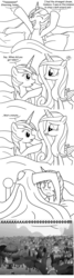 Size: 1280x4780 | Tagged: dead source, safe, artist:atomic-chinchilla, princess cadance, shining armor, alicorn, pony, unicorn, ask female shining armor, g4, black and white, female, gleaming shield, grayscale, i have a vagina, implied transformation, implied transgender transformation, mare, monochrome, ponyville, rule 63, screaming
