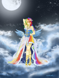 Size: 1502x1984 | Tagged: safe, artist:sparkly-monster, rainbow dash, human, g4, clothes, dress, gala dress, humanized, sandals, solo