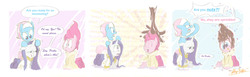 Size: 3064x944 | Tagged: safe, artist:artsy-fartsie, lotus blossom, pinkie pie, rarity, g4, chocolate mousse, spa