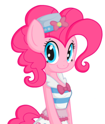Size: 1203x1424 | Tagged: dead source, safe, artist:marshy, pinkie pie, earth pony, anthro, g4, bow, cleavage, clothes, cute, diapinkes, dress, female, gala dress, looking at you, solo