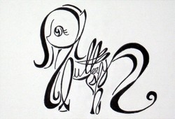 Size: 846x574 | Tagged: safe, artist:whiteheather, fluttershy, g4, calligraphy, monochrome
