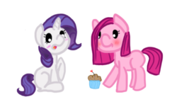 Size: 428x252 | Tagged: safe, artist:martymurray, pinkie pie, rarity, g4, cupcake, filly