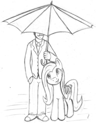 Size: 550x700 | Tagged: safe, artist:tg-0, fluttershy, human, pegasus, pony, g4, gentleman, monochrome