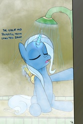 Size: 2000x3000 | Tagged: safe, artist:dennyhooves, trixie, high res, shower, solo, wet mane