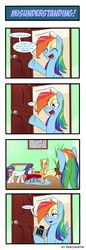 Size: 660x1914 | Tagged: safe, artist:reikomuffin, applejack, rainbow dash, rarity, earth pony, pegasus, pony, unicorn, g4, 4 panel comic, 4koma, camera, comic, ice, implied lesbian, licking, misunderstanding, not what it looks like, tongue out, wingboner