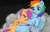 Size: 971x617 | Tagged: safe, artist:colorlesscupcake, rainbow dash, scootaloo, pony, g4, band-aid, duo, implied abuse, scootabuse