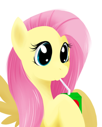Size: 600x750 | Tagged: safe, artist:grumblepluck, fluttershy, pegasus, pony, g4, female, juice box, solo
