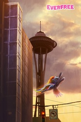 Size: 800x1200 | Tagged: safe, artist:cosmicunicorn, rainbow dash, everfree northwest, g4, brony, seaddle, seattle, space needle