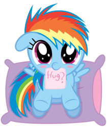 Size: 2000x2377 | Tagged: dead source, safe, artist:chubble-munch, rainbow dash, pony, g4, cute, dashabetes, female, filly, filly rainbow dash, high res, hug, hug request, mouth hold, sign, simple background, solo, transparent background, vector, younger