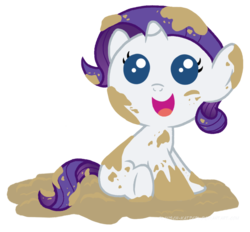 Size: 900x834 | Tagged: dead source, safe, artist:flausch-katzerl, rarity, pony, g4, baby, baby pony, cute, female, filly, foal, mud, rarity loves mud, simple background, solo, transparent background, younger