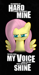 Size: 784x1500 | Tagged: dead source, safe, artist:seabastian, fluttershy, pegasus, pony, g4, black background, bust, female, front view, full face view, mare, quote, simple background, solo, song reference, spread wings, teary eyes, wings