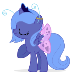 Size: 600x638 | Tagged: dead source, safe, artist:flausch-katzerl, princess luna, butterfly, pony, g4, butterfly costume, butterfly wings, costume, cute, female, filly, lunabetes, simple background, solo, sweet dreams fuel, transparent background, weapons-grade cute, woona