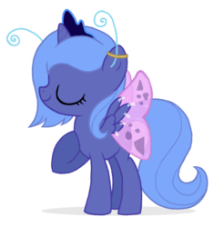 Size: 600x638 | Tagged: dead source, safe, artist:flausch-katzerl, princess luna, alicorn, butterfly, pony, g4, butterfly costume, butterfly wings, costume, cute, female, filly, lunabetes, simple background, solo, sweet dreams fuel, transparent background, weapons-grade cute, woona