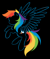 Size: 400x475 | Tagged: safe, artist:secret-pony, rainbow dash, pegasus, pony, g4, black background, female, hooves, lineart, mare, minimalist, simple background, solo, spread wings, wings