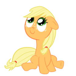 Size: 718x720 | Tagged: safe, artist:luridchronomancer, applejack, earth pony, pony, g4, female, filly, looking up, simple background, sitting, solo, younger