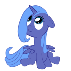 Size: 718x720 | Tagged: safe, artist:luridchronomancer, princess luna, pony, g4, female, filly, simple background, sitting, solo, woona, younger