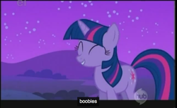 Size: 800x490 | Tagged: safe, screencap, twilight sparkle, g4, breasts, female, youtube caption