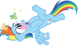 Size: 14004x8082 | Tagged: safe, artist:quanno3, rainbow dash, butterfly, pegasus, pony, dragon quest, g4, absurd resolution, dazed, female, mare, on back, simple background, solo, transparent background, vector