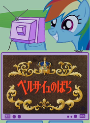 Size: 576x787 | Tagged: safe, rainbow dash, pony, g4, exploitable meme, japanese, meme, the rose of versailles, translated in the comments, tv meme