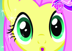 Size: 1211x867 | Tagged: safe, fluttershy, pony, g4, official, close-up, female, my little pony logo, solo, trading card