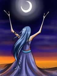 Size: 2010x2682 | Tagged: safe, artist:tao-mell, princess luna, human, g4, crescent moon, female, high res, humanized, skinny, solo, thin