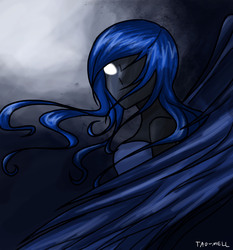 Size: 3000x3222 | Tagged: safe, artist:tao-mell, princess luna, human, g4, female, glowing eyes, high res, humanized, solo, winged humanization