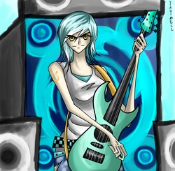 Size: 3300x3240 | Tagged: safe, artist:tao-mell, lyra heartstrings, human, g4, duo, guitar, high res, humanized, musical instrument