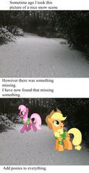 Size: 2016x3932 | Tagged: safe, applejack, cheerilee, g4, add ponies, high res, snow