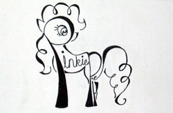 Size: 848x556 | Tagged: safe, artist:whiteheather, pinkie pie, g4, calligraphy, monochrome, typography