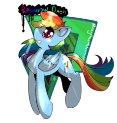 Size: 1280x1344 | Tagged: safe, artist:monythecat, rainbow dash, pegasus, pony, g4, abstract background, cutie mark background, female, mare, smiling, solo